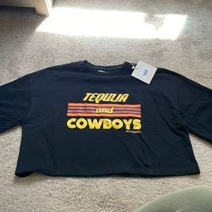 Kittenish Tequila and Cowboys Crop Shirt